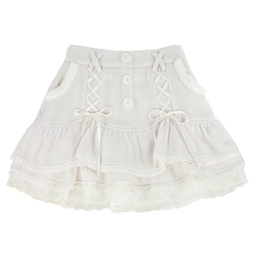 Harajuku Kawaii Pink/White Lacing Ruffle Skirt SP17851