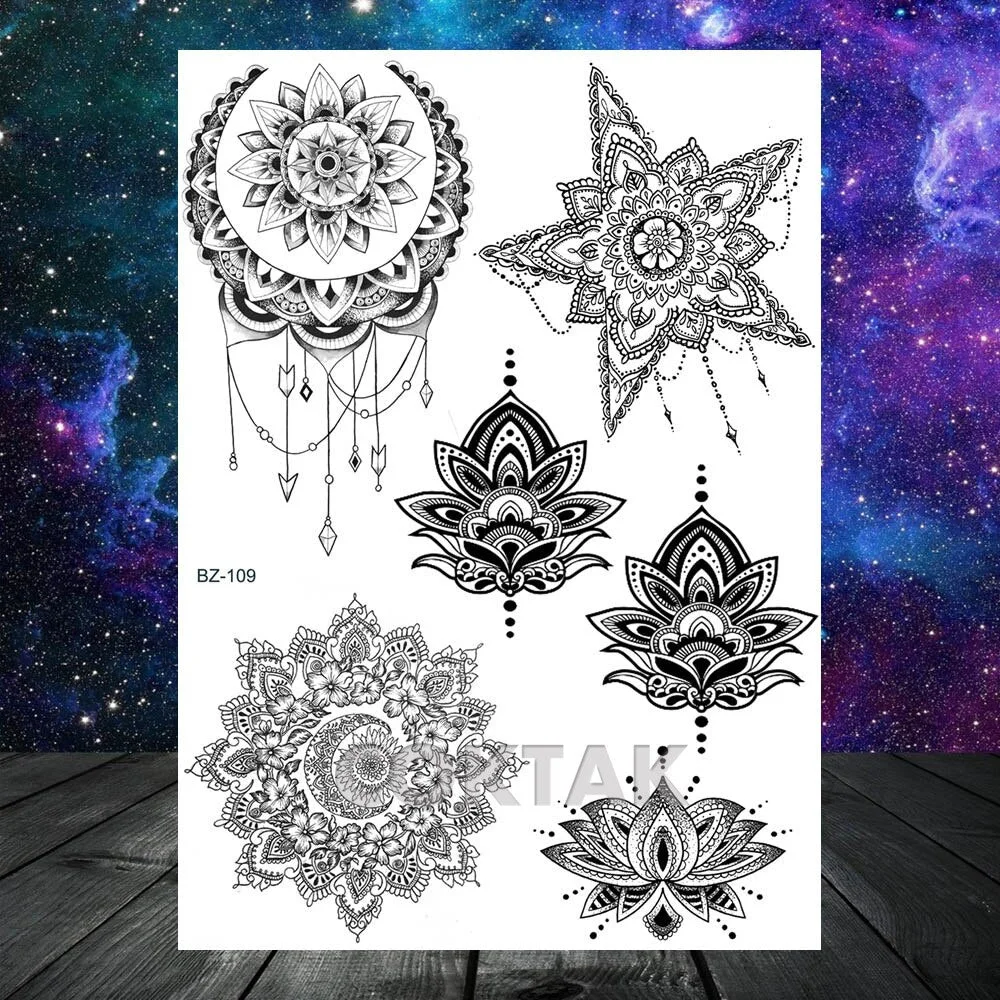 Fashion Space Temporary Tattoos For Kids Women Body Art Face Tatoos Realistic Fake Washable Geometric Flower Wolf Tattoo For Men