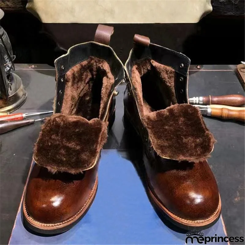 Men's Retro Casual Fashion Lace-Up Patchwork Design Martin Boots