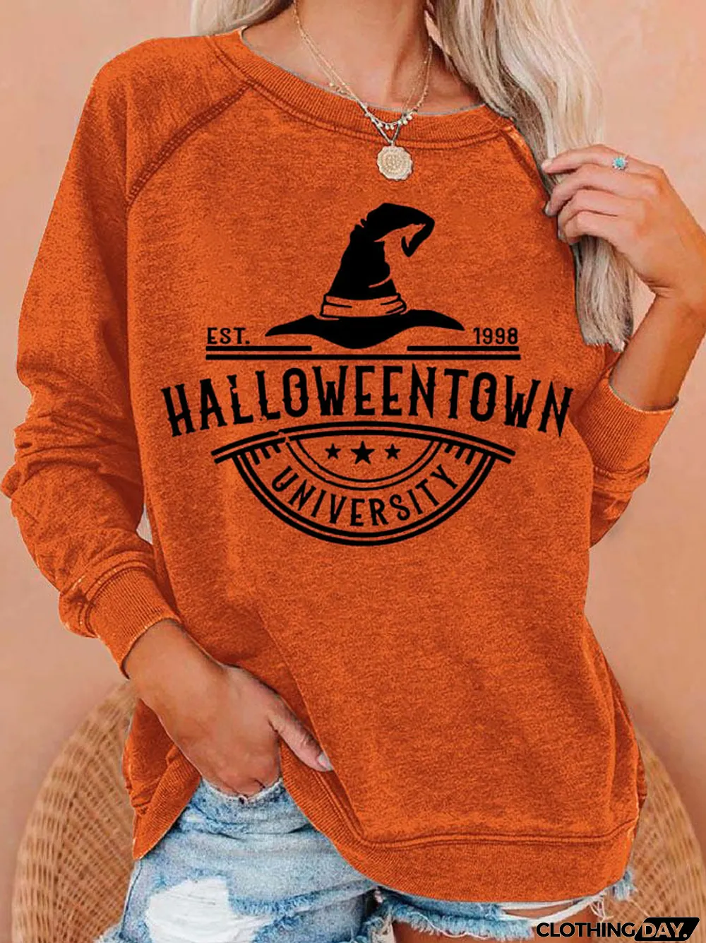 Retro Halloween Long Sleeve Printed Sweatshirt