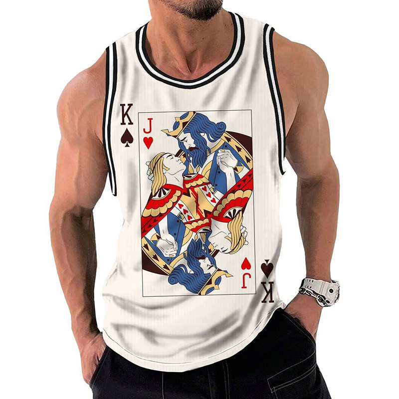 Comstylish Men's Gay Beige Playing Cards J & King Art Print Tank Top