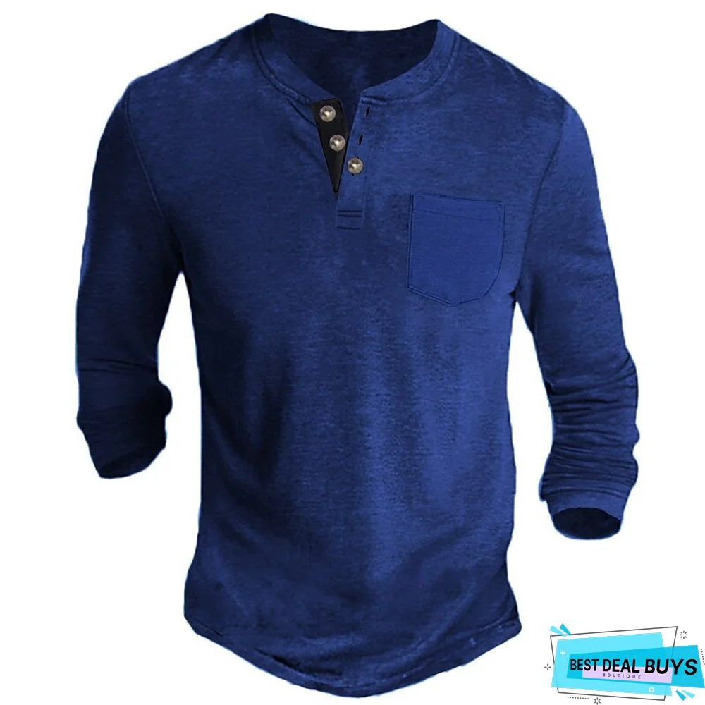 Men's Henley Shirt Tee Long Sleeve Shirt Plain Henley Casual Holiday Long Sleeve Button-Down Clothing Apparel Fashion Designer Comfortable Essential