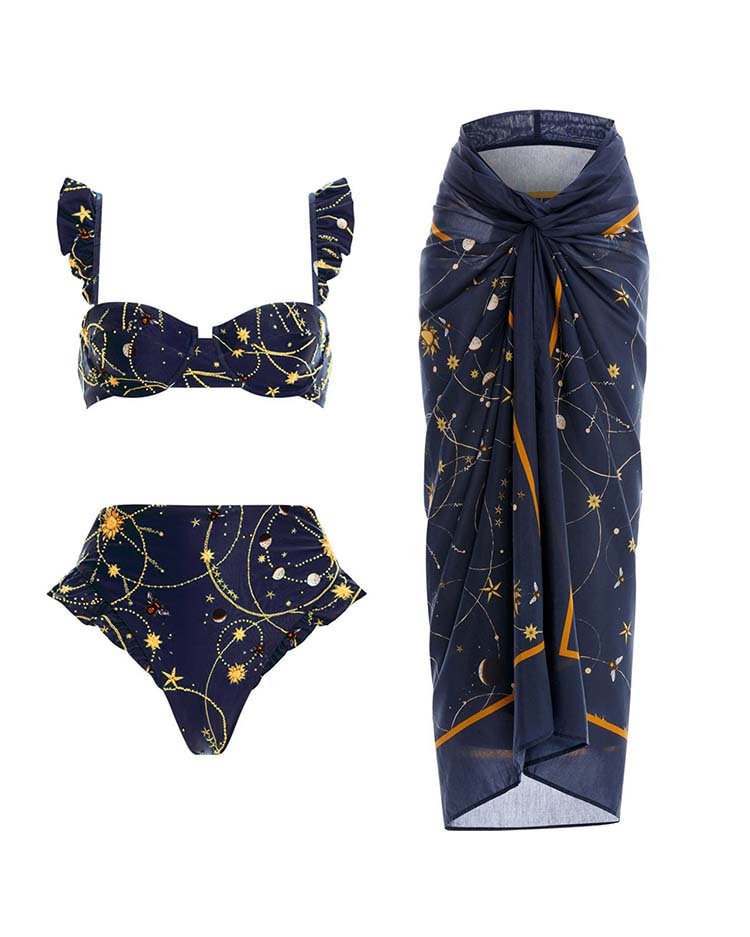 Starry Sky Printed Swimsuit and Cover Up 