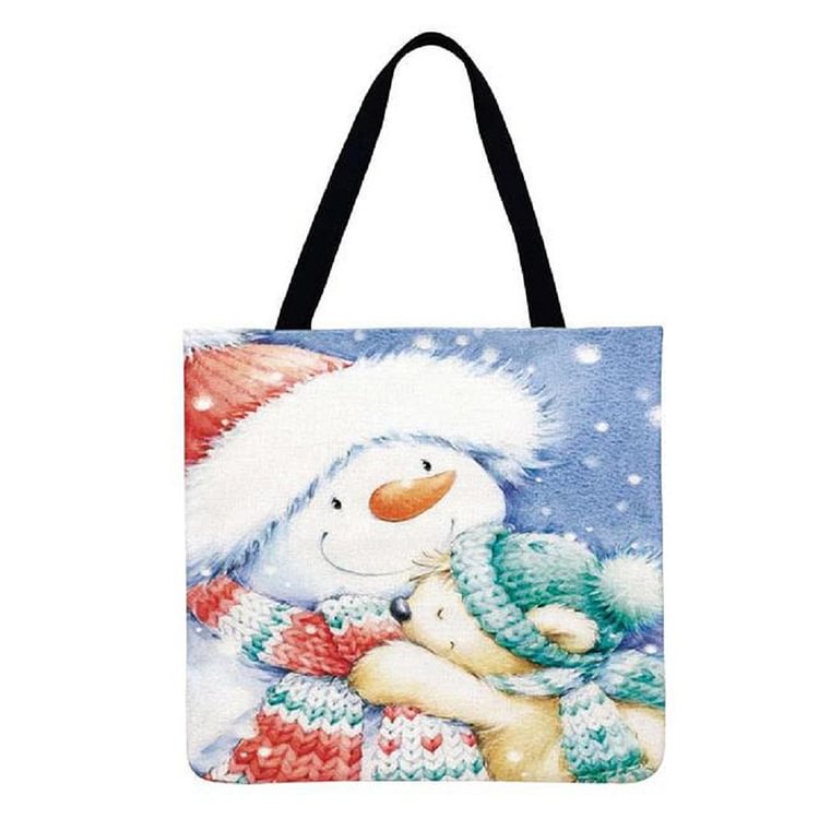 【ONLY 2pcs Left】Christmas Cartoon Snowman And Santa - Linen Tote Bag