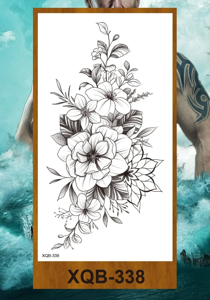 Temporary Tattoo Sticker Women Girl Arm Buttocks Chest Fake Tatoo Flowers Chain Body Makeup Waterproof Lily Butterfly Tattos