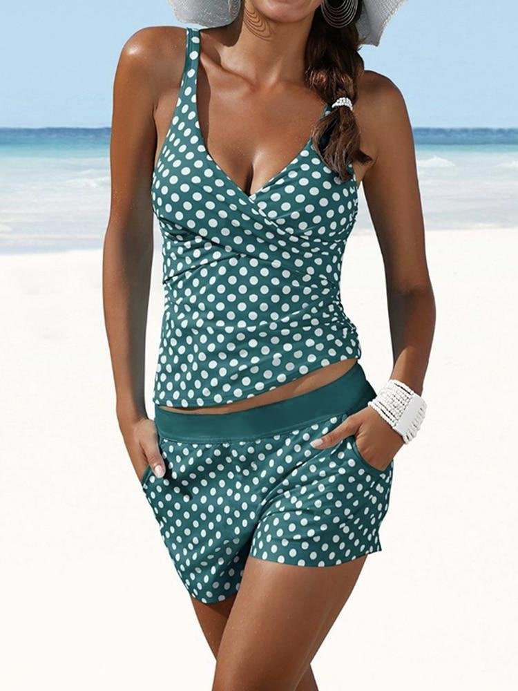 Dots Two Piece Swimsuit Polka Print Swimwear Shorts Tankini Push Up Swimsuit Plus Size Bathing Suit High Waist Beachwear