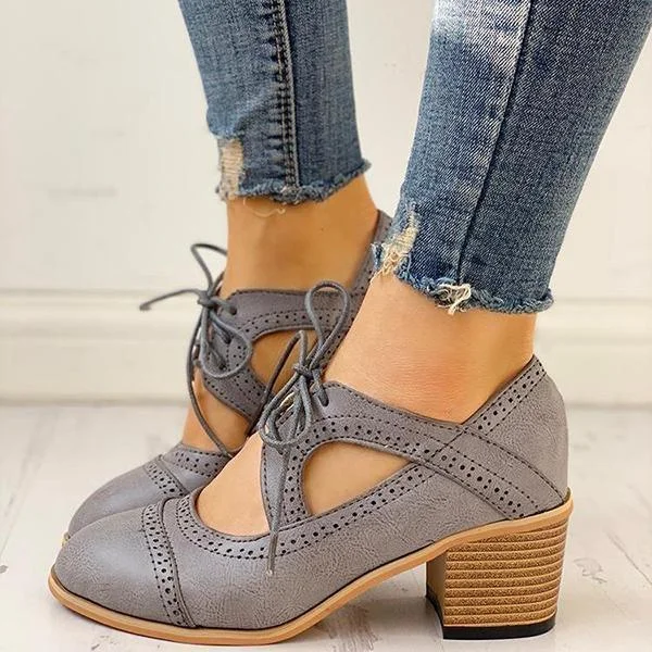 Lace-Up Cut Out Chunky Heels