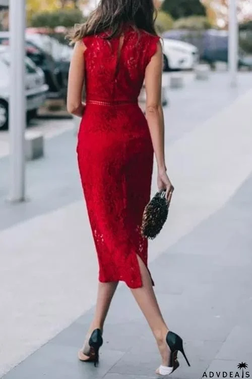Lace Sleeveless Pencil Dress