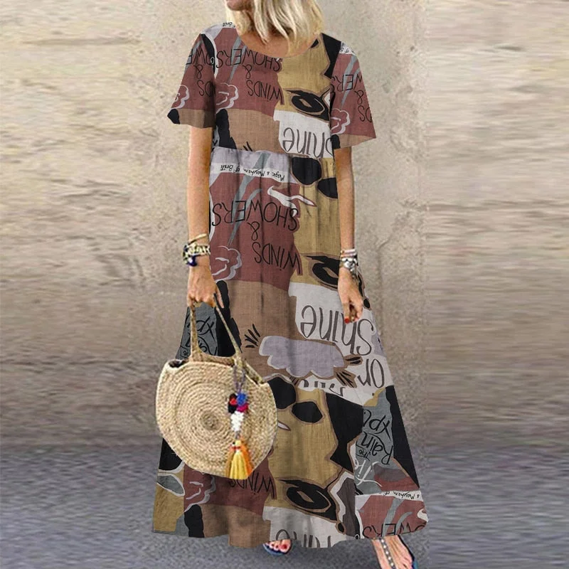 2022 ZANZEA Bohemian Holiday Sundress Summer Women Vintage Floral Printed Short Sleeve Beach Dress Loose Long Vestido Robe Femme