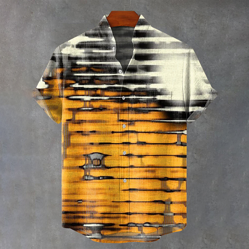 Men's Abstract Geometry Art Linen Blend Cozy Shirt  artssus