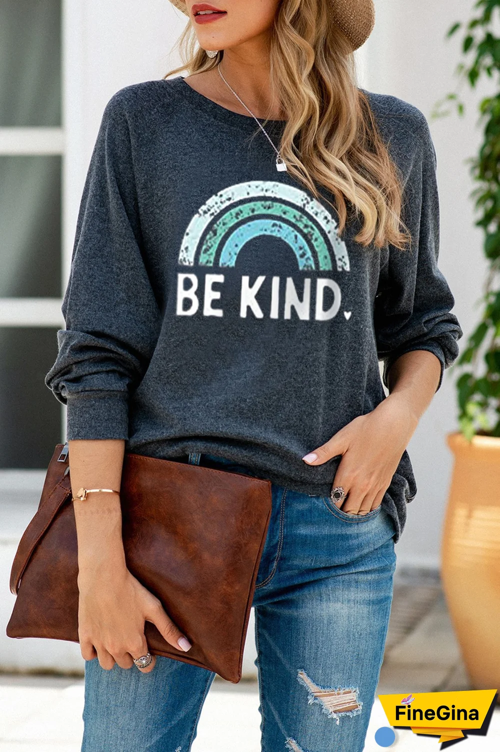 Letter Rainbow Casual Long Sleeve Sweatshirt