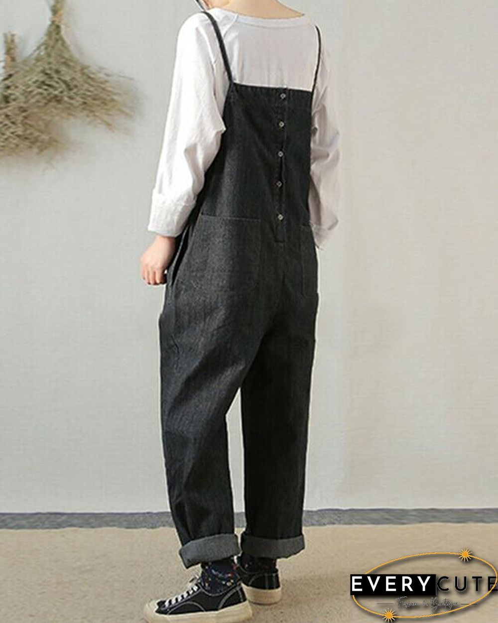 Women Sleeveless Wide Leg Cargo Pants Plain Casual Overalls Jumpsuit Romper