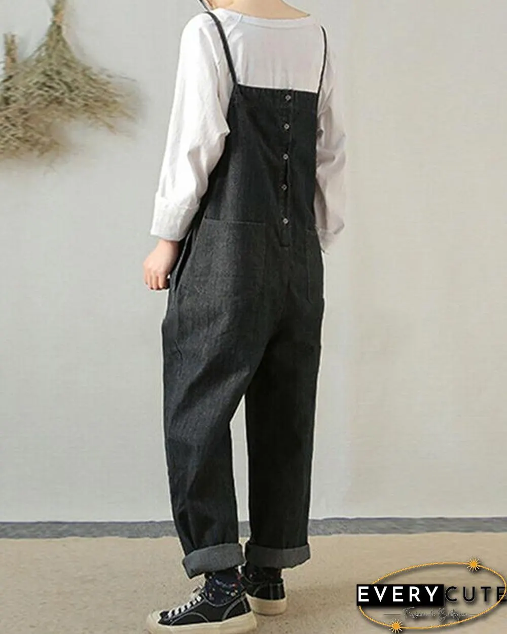 Women Sleeveless Wide Leg Cargo Pants Plain Casual Overalls Jumpsuit Romper