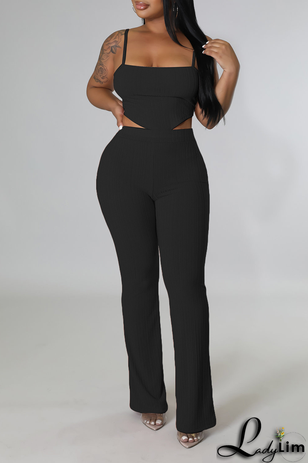 White Fashion Solid Patchwork Spaghetti Strap Sleeveless Two Pieces