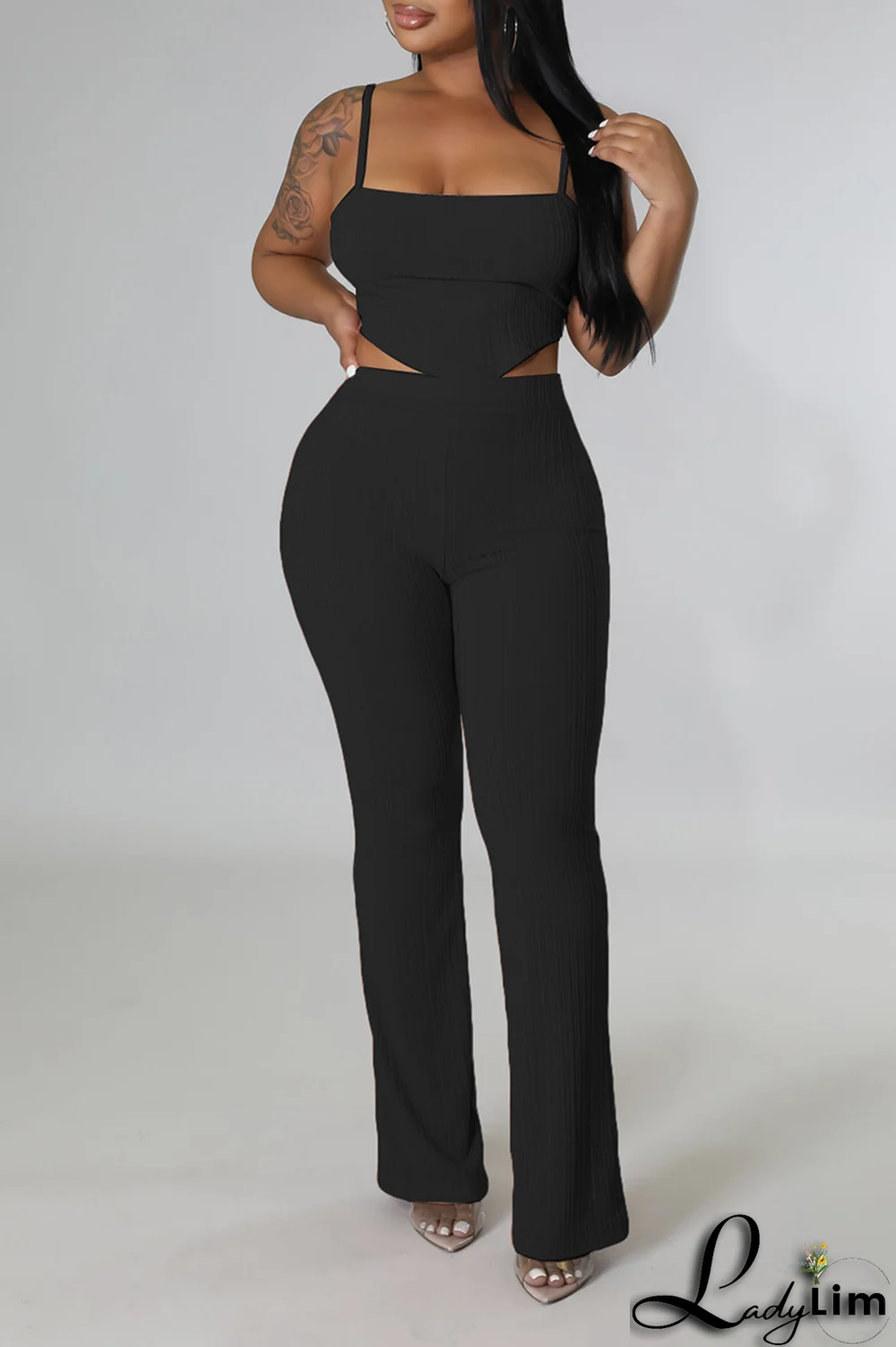 White Fashion Solid Patchwork Spaghetti Strap Sleeveless Two Pieces