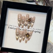 Full Cover False Nails Press on Nails Fake Nails Handmade Removable Diy Gold Ripple Cat Eye Nude Champagne Diamond Butterfly