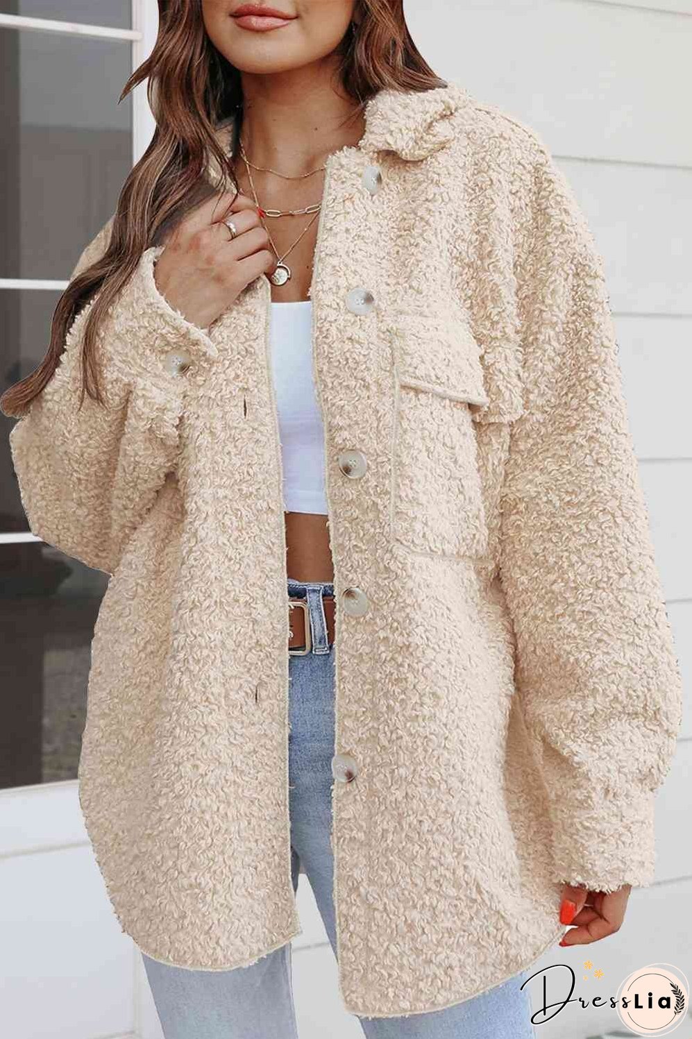 Collared Neck Button Front Coat with Pocket