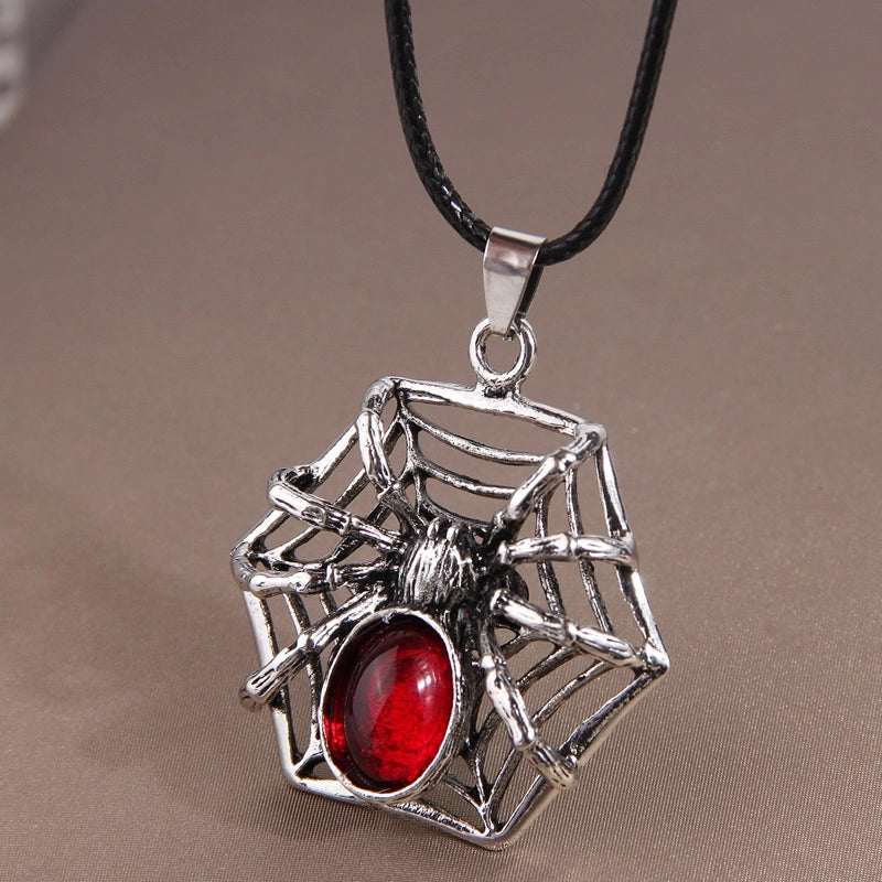 Cool Style Spider Spider Web Skull Alloy Wax Rope Inlay Rhinestones Halloween Men’s Pendant Necklace