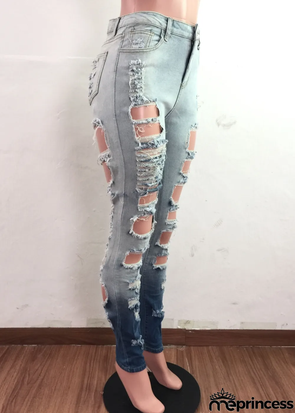 Summer High Waist Tight Ripped Blue Disdressed Jeans