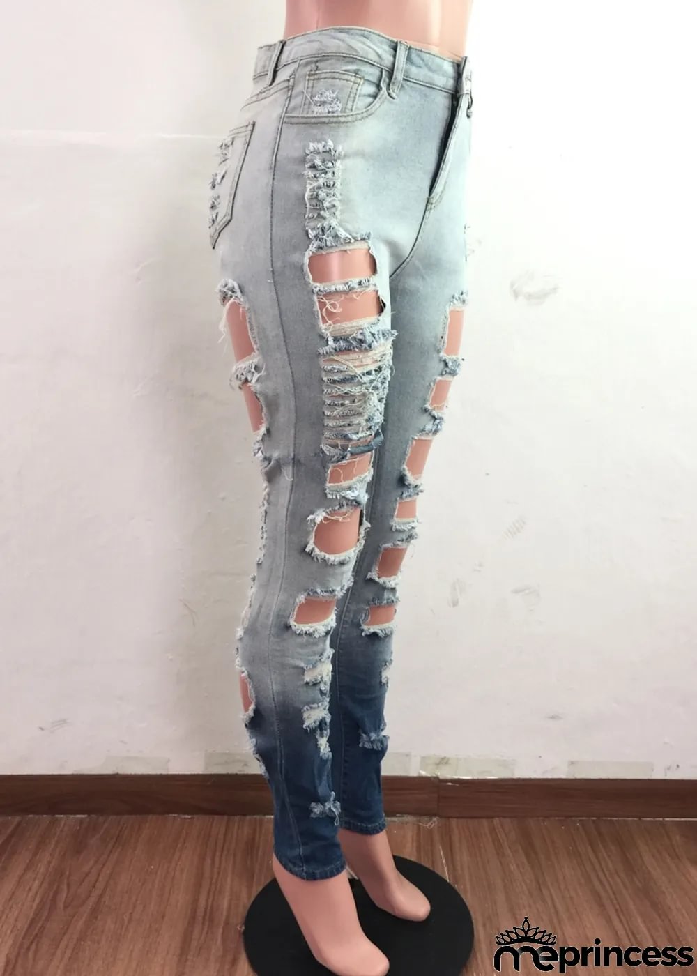 Summer High Waist Tight Ripped Blue Disdressed Jeans