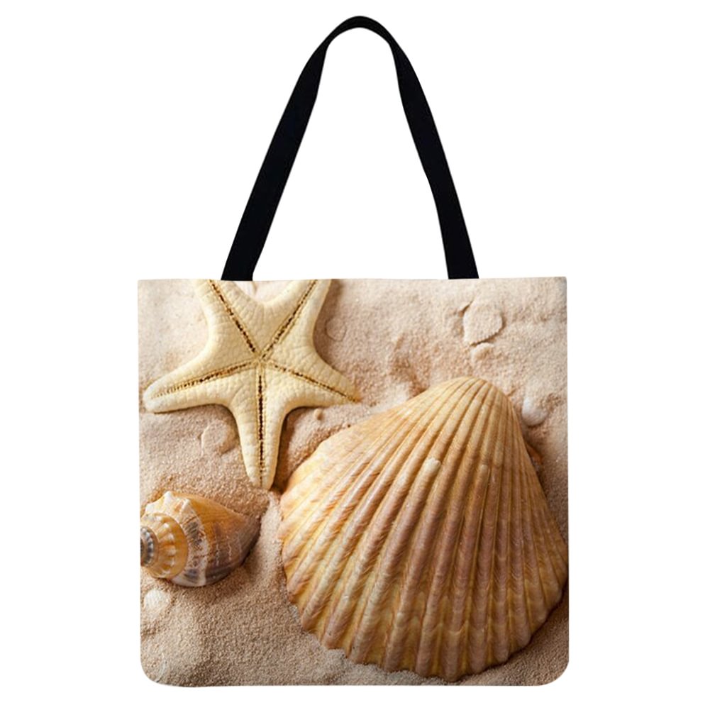 Linen Tote Bag-Beach starfish shell