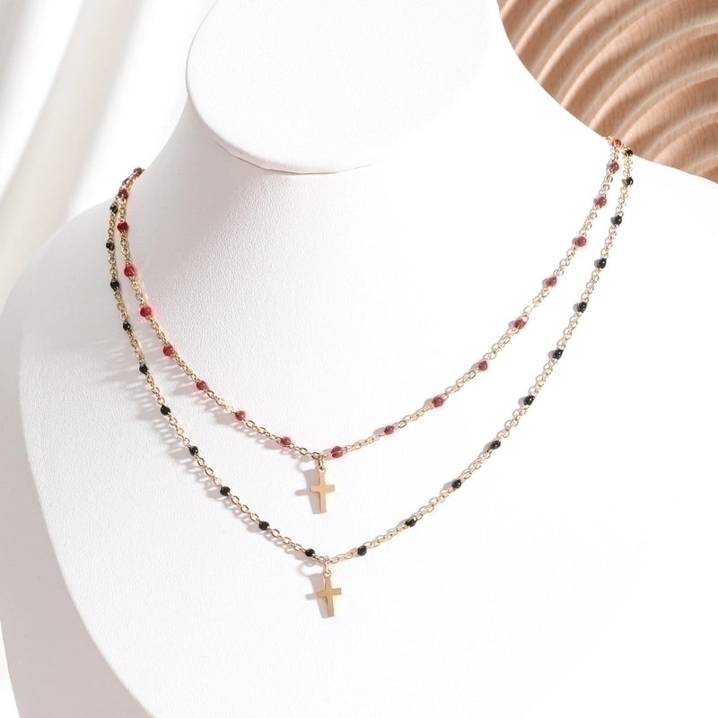 Stainless Steel Titanium Steel Minimalist Cross Enamel Plating Pendant Necklace