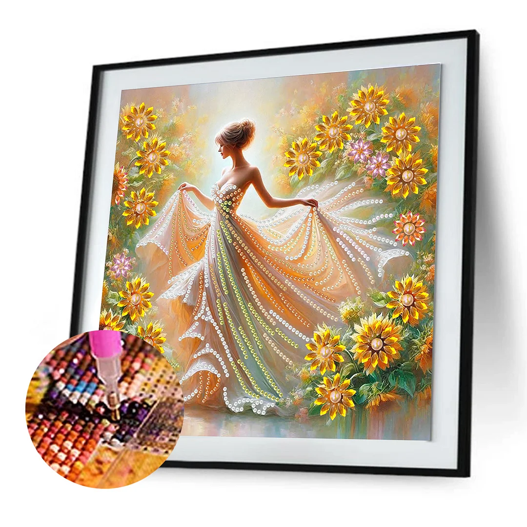 Diamond Painting - Partial Special Shaped Drill - Sunflower Girl(Canvas|30x30cm)