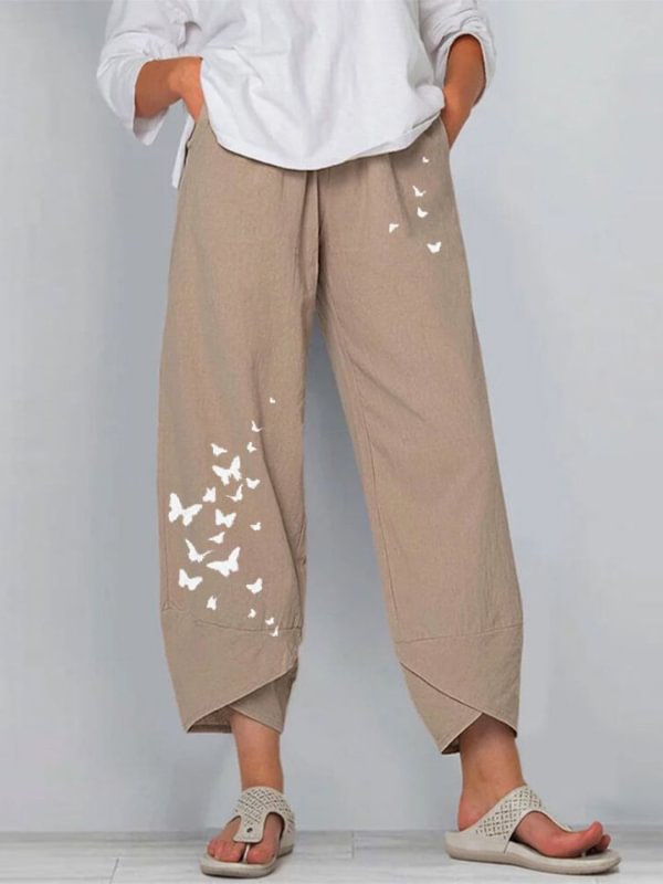 Women's Cotton Linen Dandelion Print Loose Wide Leg Pants