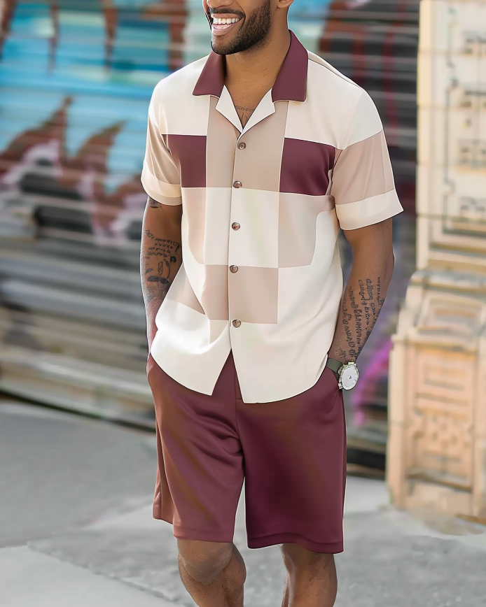 Men's Casual Hawaiian Vacation Short Sleeve Shirt Set 012