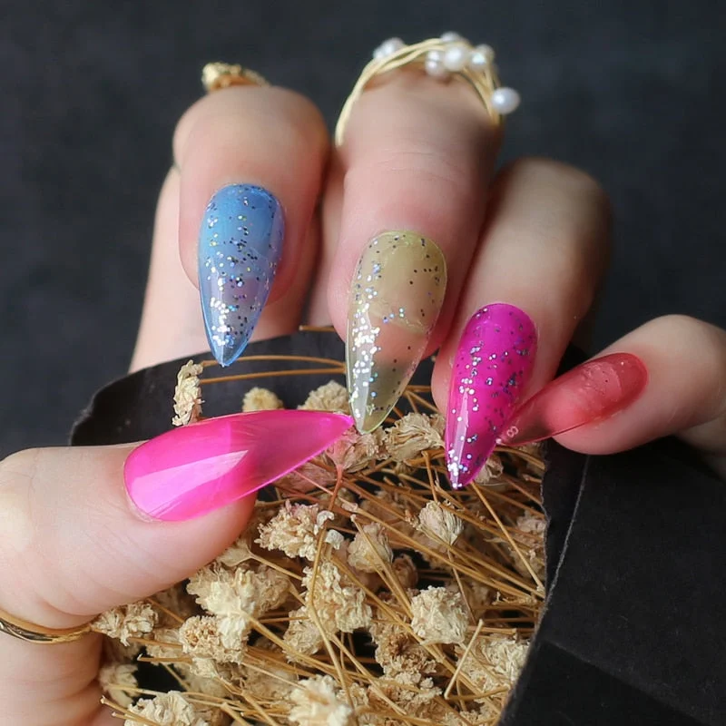 Long stiletto nails white tip nude french fasle nails sheer white pink almond fake nail 24pcs-Nail Inspo