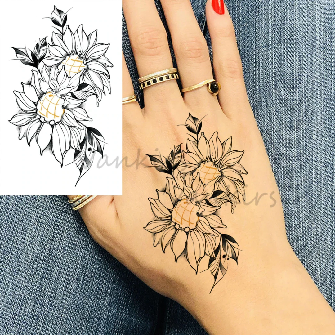 Sdrawing Cloud Coconut Tree Temporary Tattoos For Adults Girls Tiger Flower Compass Mountain Fake Tattoo Sticker Arm Leg Tatoos