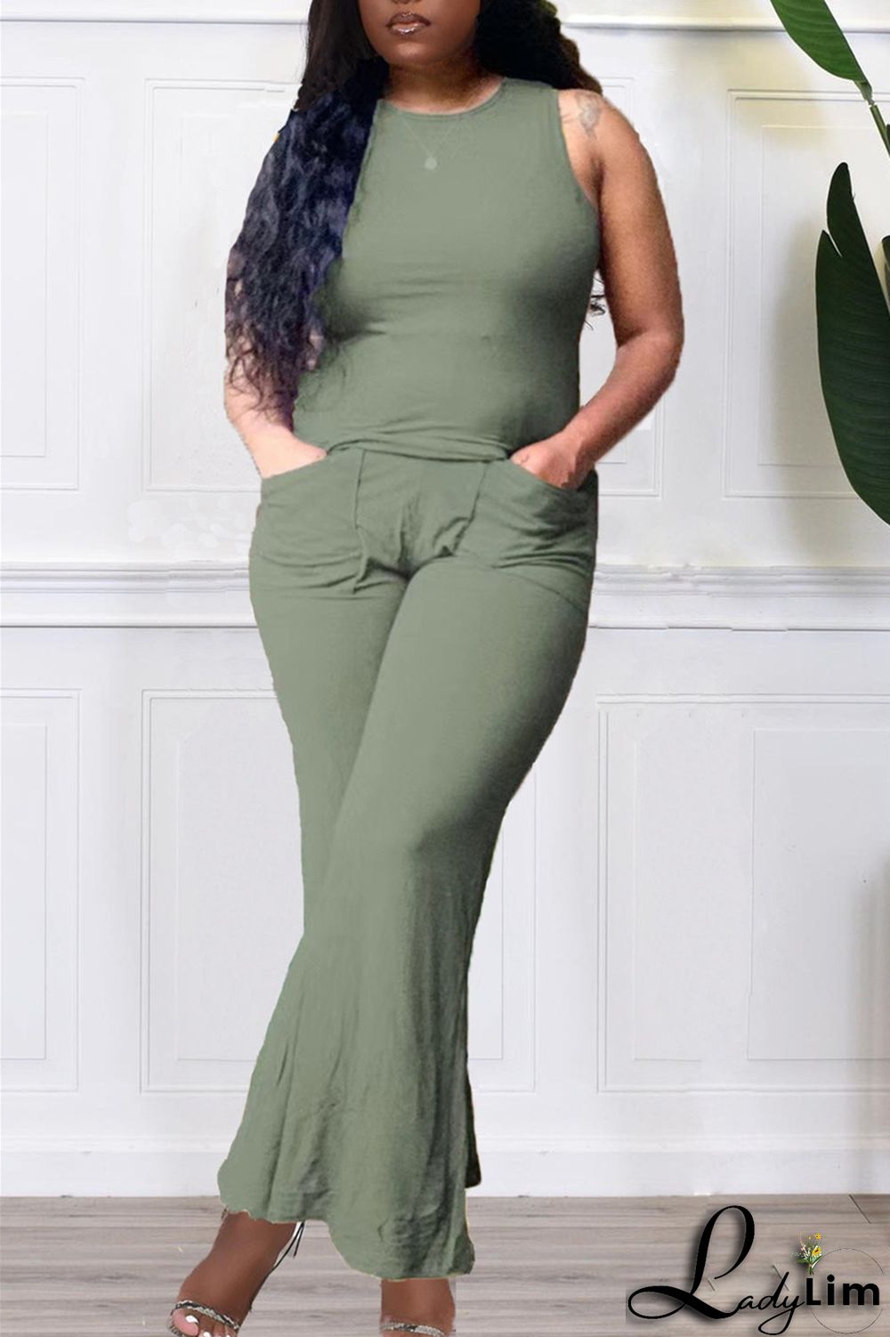 Purple Fashion Casual Solid Split Joint O Neck Sleeveless Two Pieces