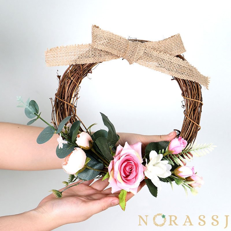 Mini Rose Flower Wreath With Bow Knot 