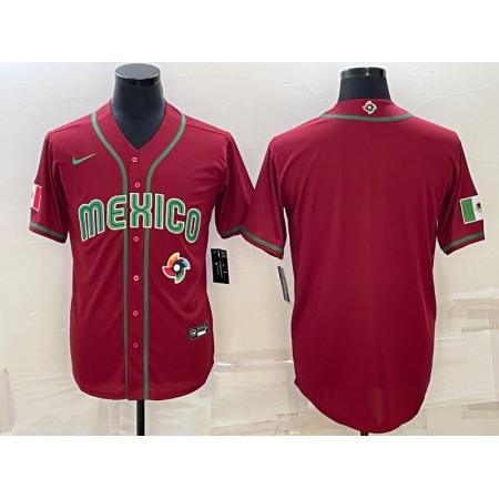 Men's Mexico Baseball Blank 2023 Red World Baseball Classic Stitched Jersey 459S