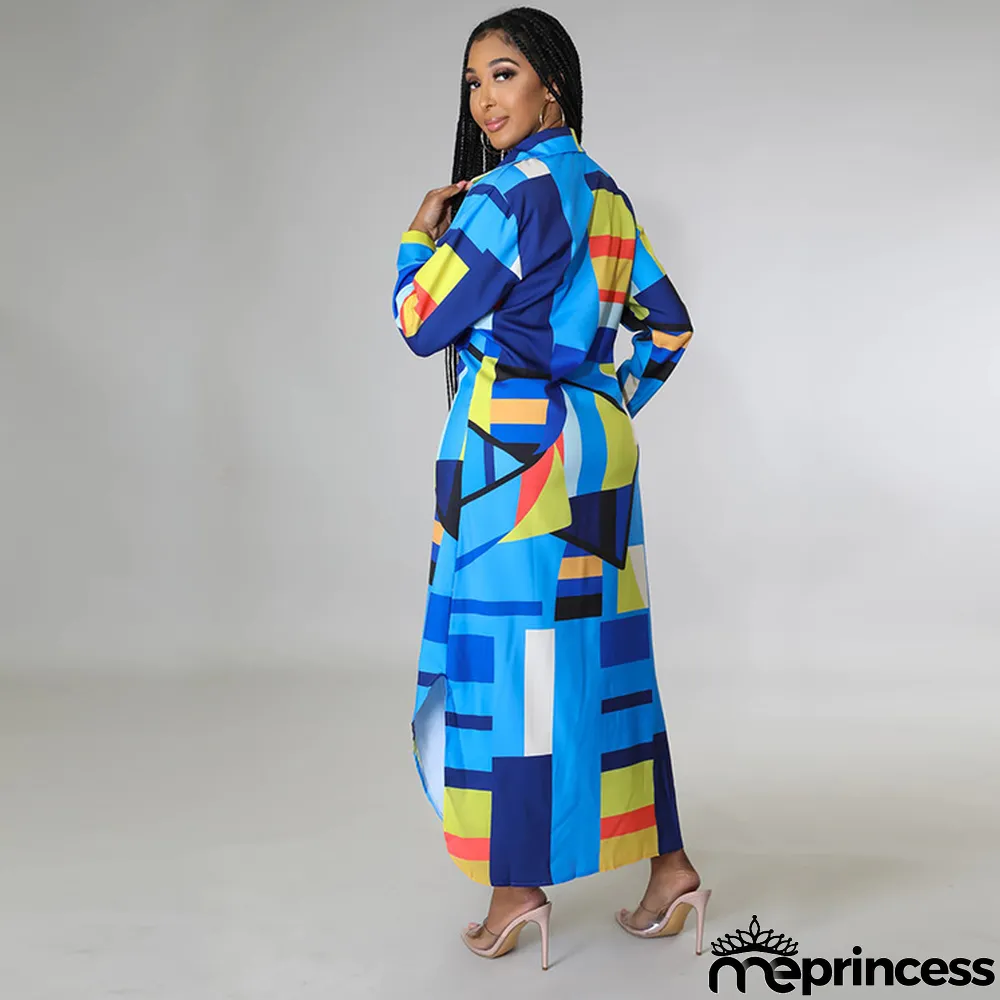 Women Spring Summer Autumn Fashion Sexy Long Shirt Print Casual Long Dress