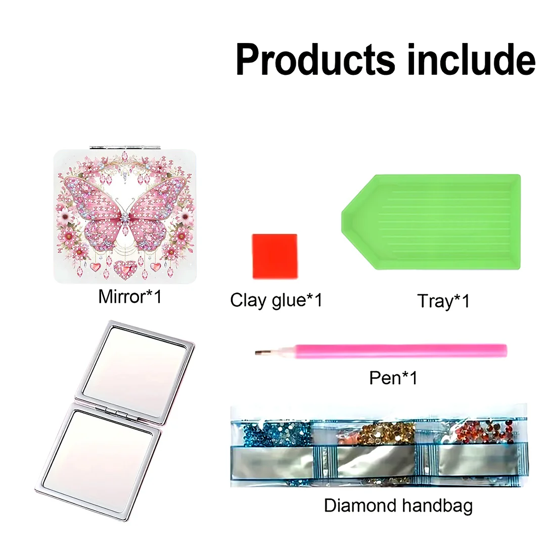 Pink Butterfly DIY Special Shaped Diamond Painting Compact Mirror Kits Diamond Art Painting Pocket Mirror for Beginners Adults Art Craft Woman Gifts