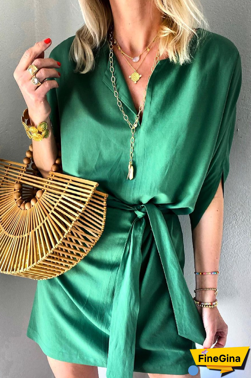 KarliDress V-neck Bat Sleeve Mini Dress P12878