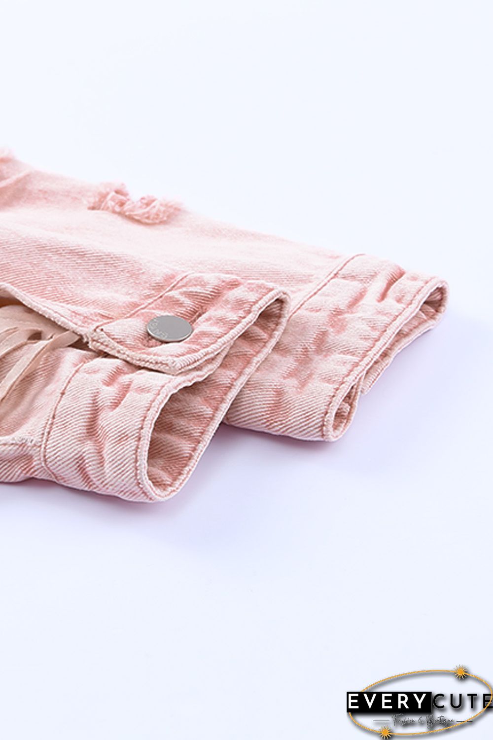 Pink Distressed Fringed Cropped Denim Jacket