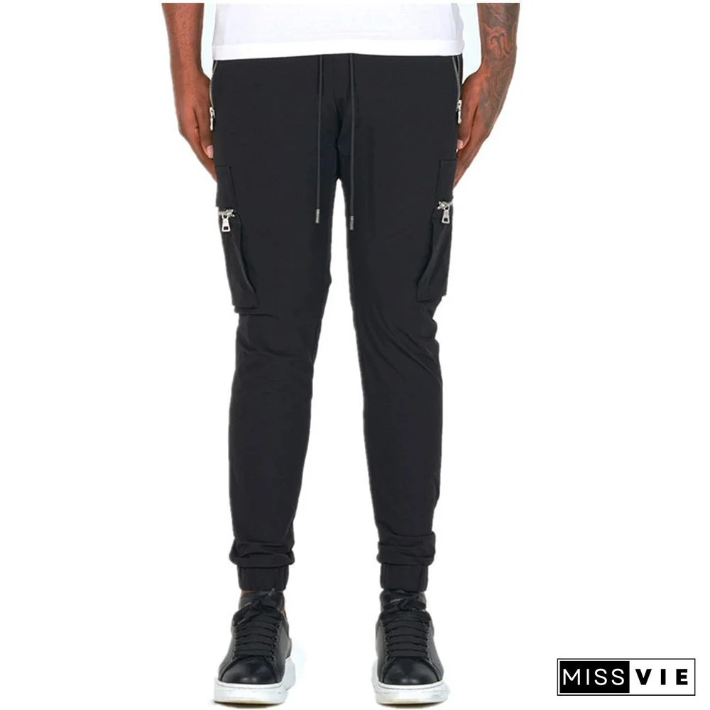 Sports And Leisure Zipper Multi-Pocket Trousers Men's Fitness Running Training Pants