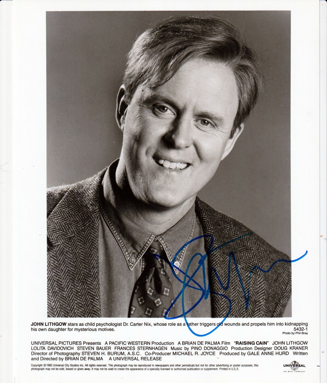 JOHN LITHGOW - Signed 10x8 `Raising Cain` Photo Poster paintinggraph -