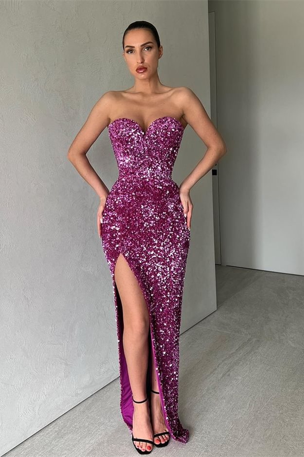 Bellasprom Sweetheart Long Evening Dress Mermaid With Split Sequins