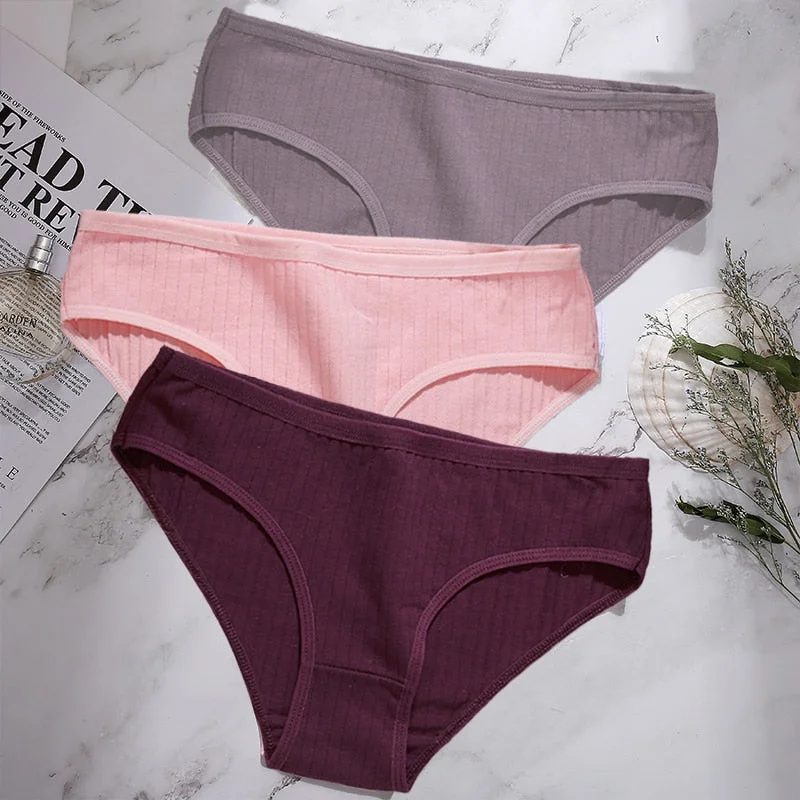 3PCS/Set Cotton Panties Women Underwear Sexy Lingerie Panties Female Lingerie Briefs Solid Color Panty Underpants Intimates