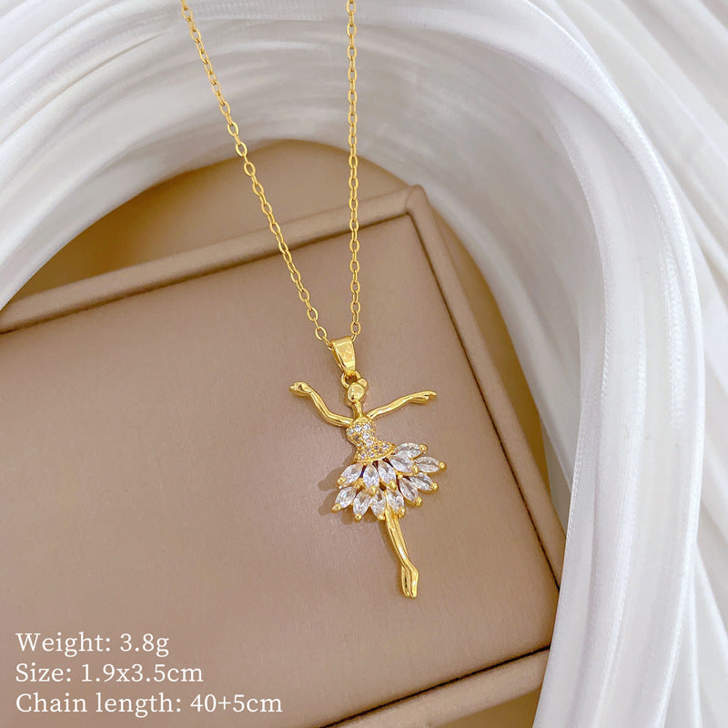 Ballet Dance Full Diamond Gorgeous Full Diamond Necklace Women’S Versatile Clavicle Chain Titanium Steel Chain