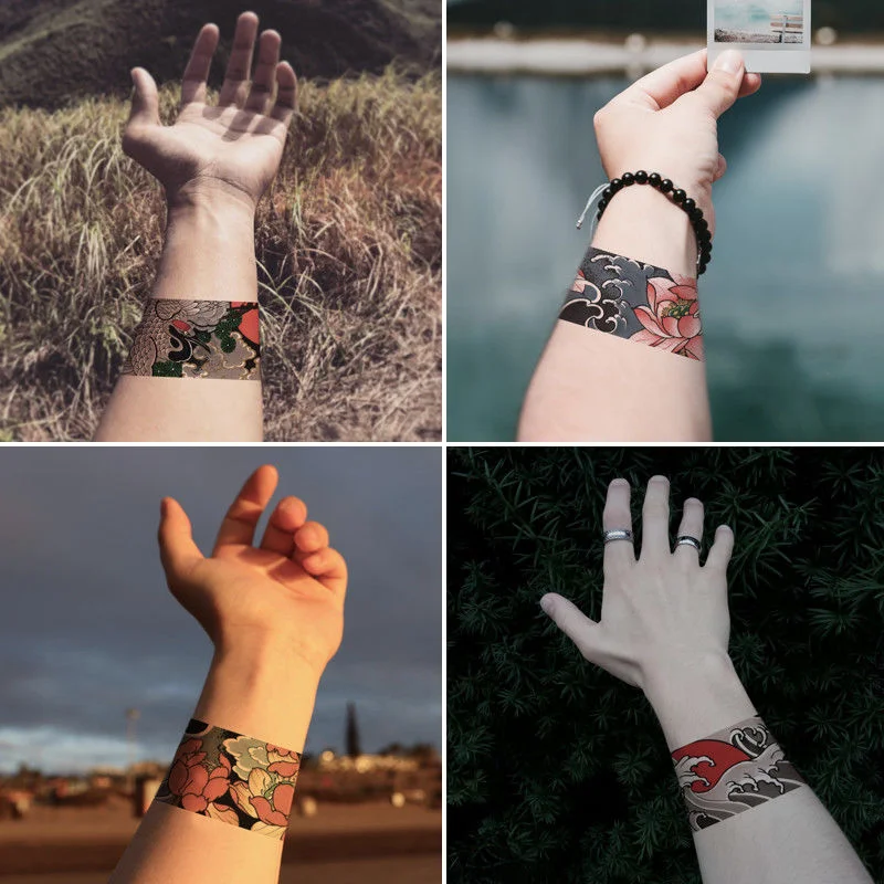 Waterproof Flower Arm Temporary Tattoo Sticker Chinese Wind Arm Ring Wave Art Dec Fake Tattoo Men Women Foot Ring Tattoo Sticker