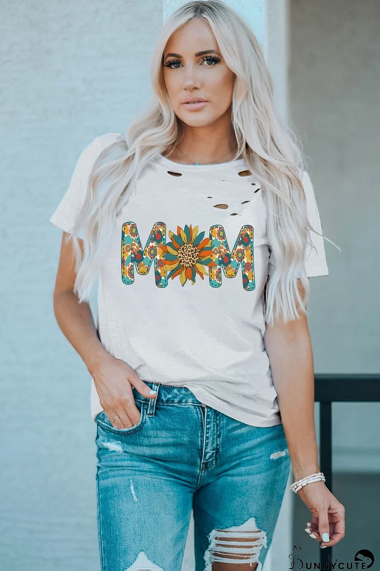 Letter Sunflower Graphic Distressed Tee