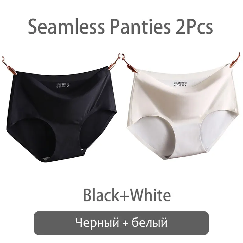 FINETOO Seamless Panties Women Ice Silk Underwear M-2XL Soft Female Underpants Big Size Seamless Underwear 2Pcs/set Girls Briefs