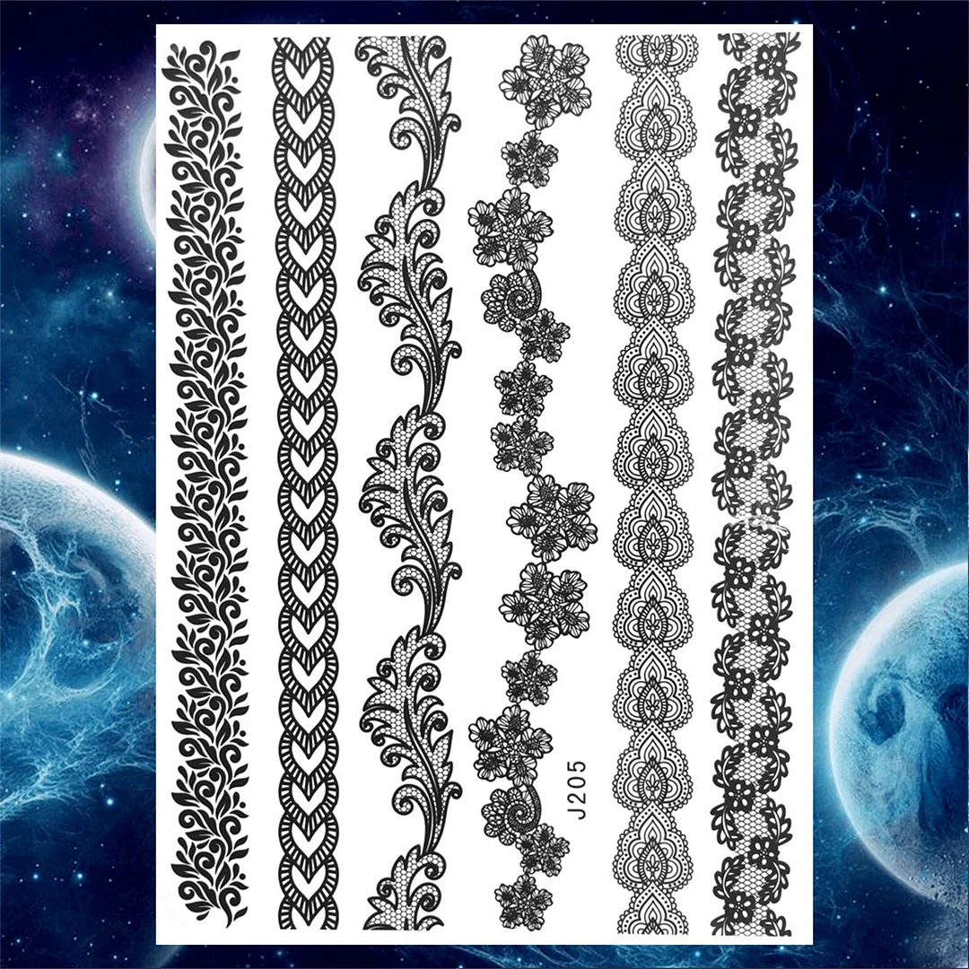 Lace Butterfly Temporary Tattoos For Women Girls Kids Tribal Black Henna Tattoo Sticker Mandala Flower Fake Jewelry Tatoos Adult