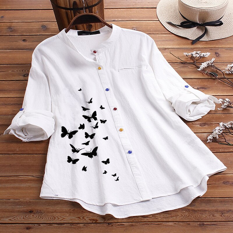 Autumn Women Solid Butterfly Loose Casual Blouses&Shirts