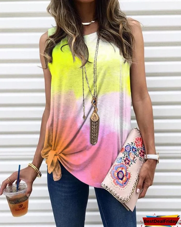 Sleevless Tie Dye Casual T-shirts Vest