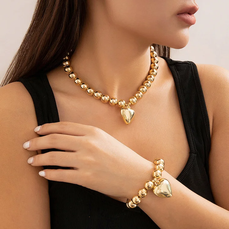 Metal Heart Necklace and Bracelet